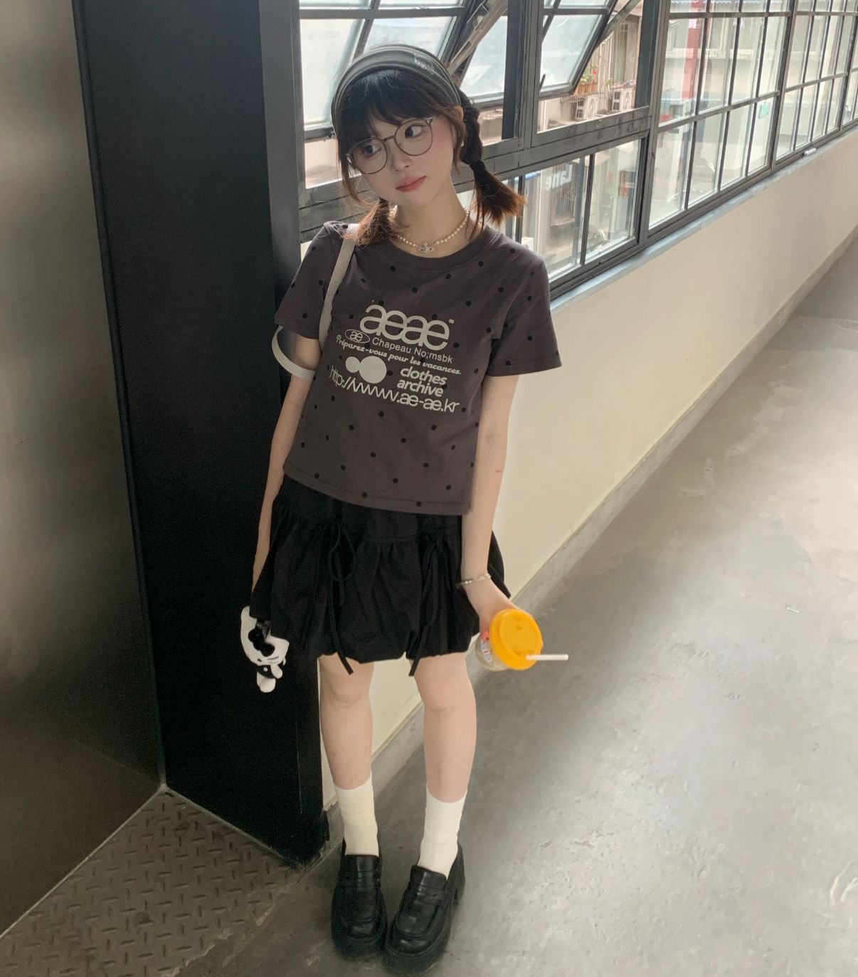 [aeae] 25SS ★Web Logo Dot Crop T-Shirts- 2色 ★ ◇25SS AEAE Web Logo Dot Crop T-Shirts/2色◇ (AEAE/Tシャツ