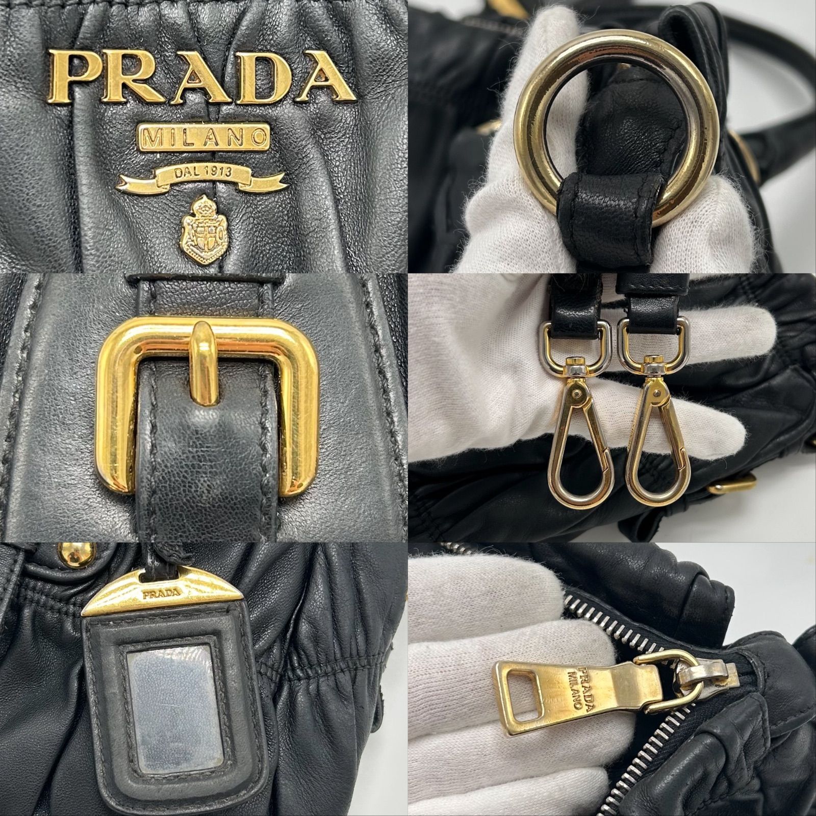 美品 PRADA プラダ ギャザー トートバッグ ショルダー 2way 肩掛け 斜 