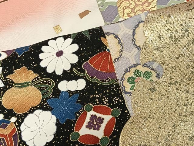 ◆豪華■正絹総絞り■吉祥飛鶴文■黒地■金彩加■振袖一式 平和屋着物□豪華振袖 雪輪吉祥飛鶴文 暈し染め 金彩 正絹 逸品