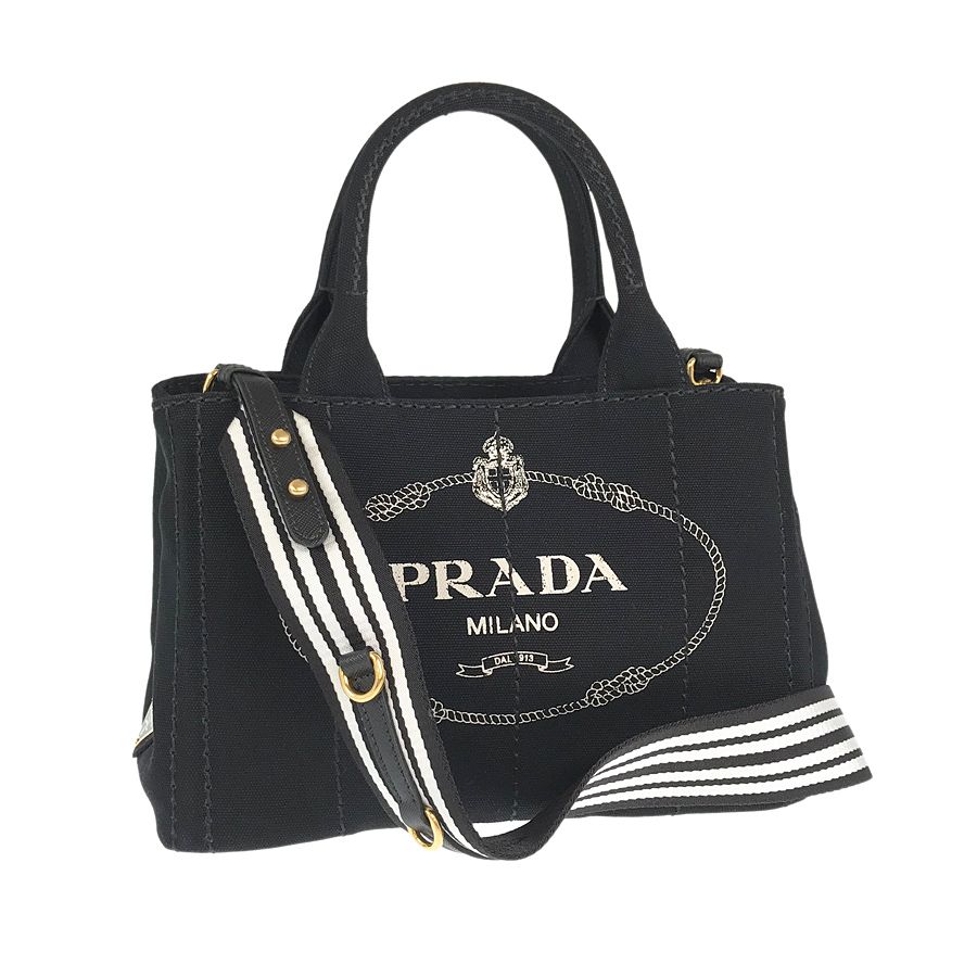 プラダ PRADA カナパ ミニカナパ ボーダー 1BG439 ブラック キャンバス