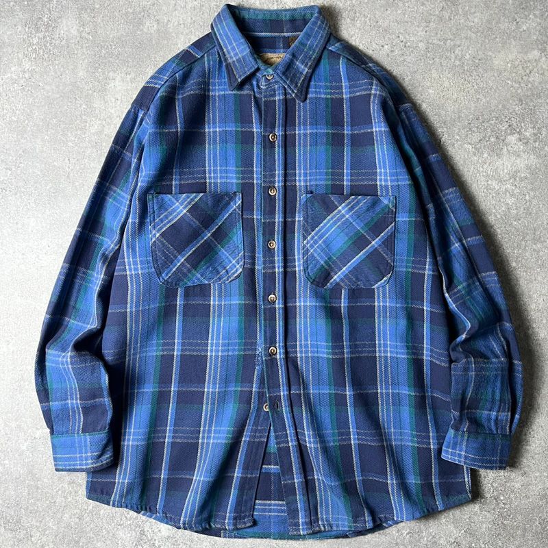 90s ST JOHN S BAY チェック 長袖 ヘビー フランネル シャツ L | 90年代 オールド JCPenney JCペニー ネルシャツ ブルー 青