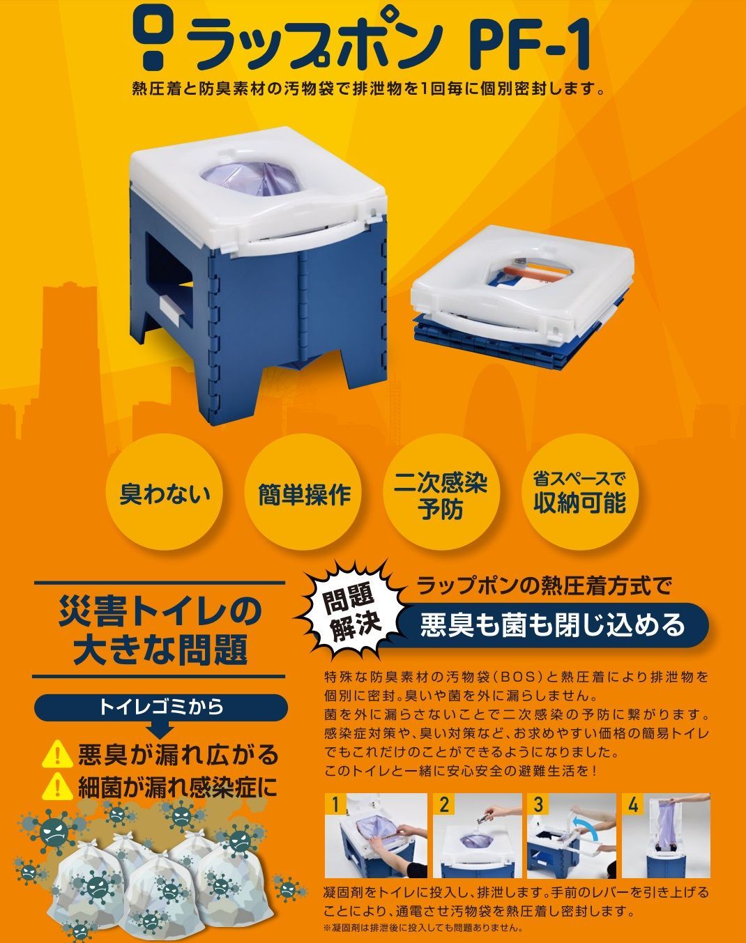 ニオイを閉じ込めるラップ式簡易トイレ