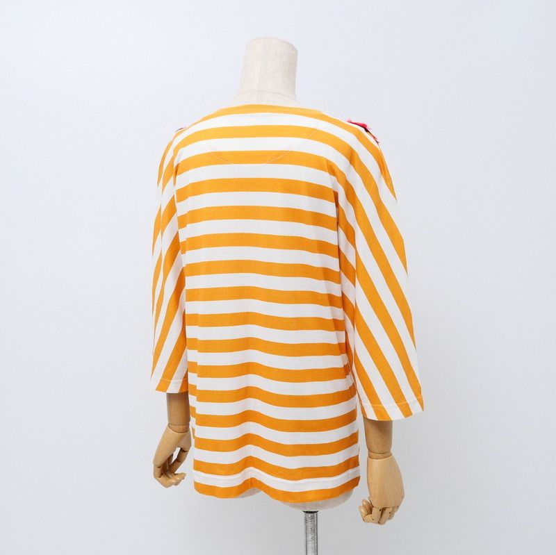 DOLCE-GABBANA ドルチェアンドガッバーナ カットソー サイズ38 フラワー ビーズ ロゴ装飾 Tシャツ ボーダー イタリア製 ブランド古着 RA 0117