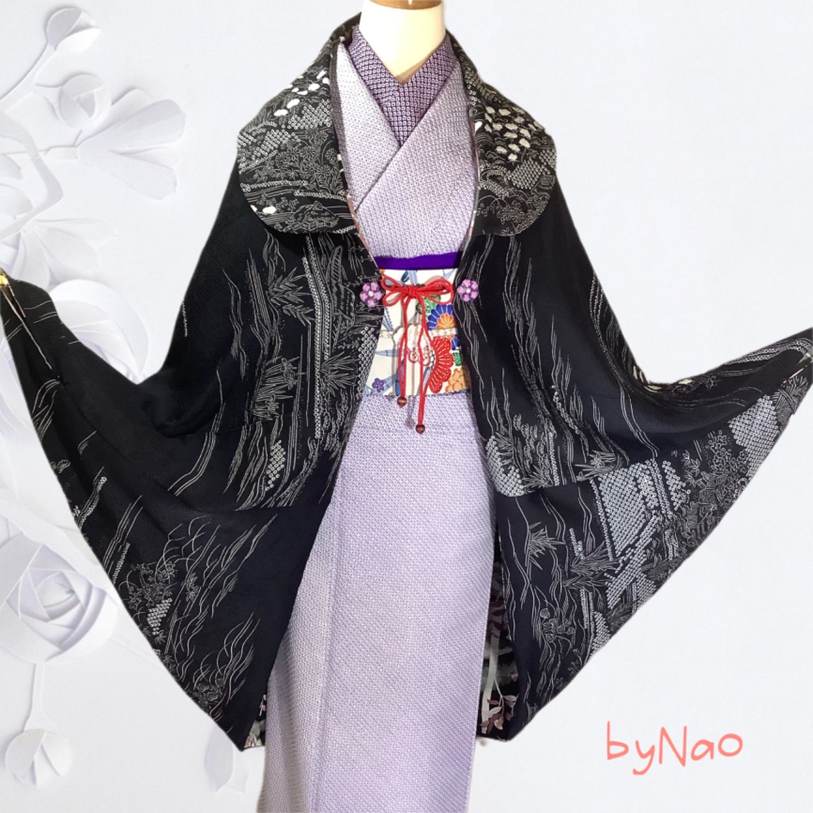 正絹 手絞り 緩かっ 大判ショール リバーシブル 和装 