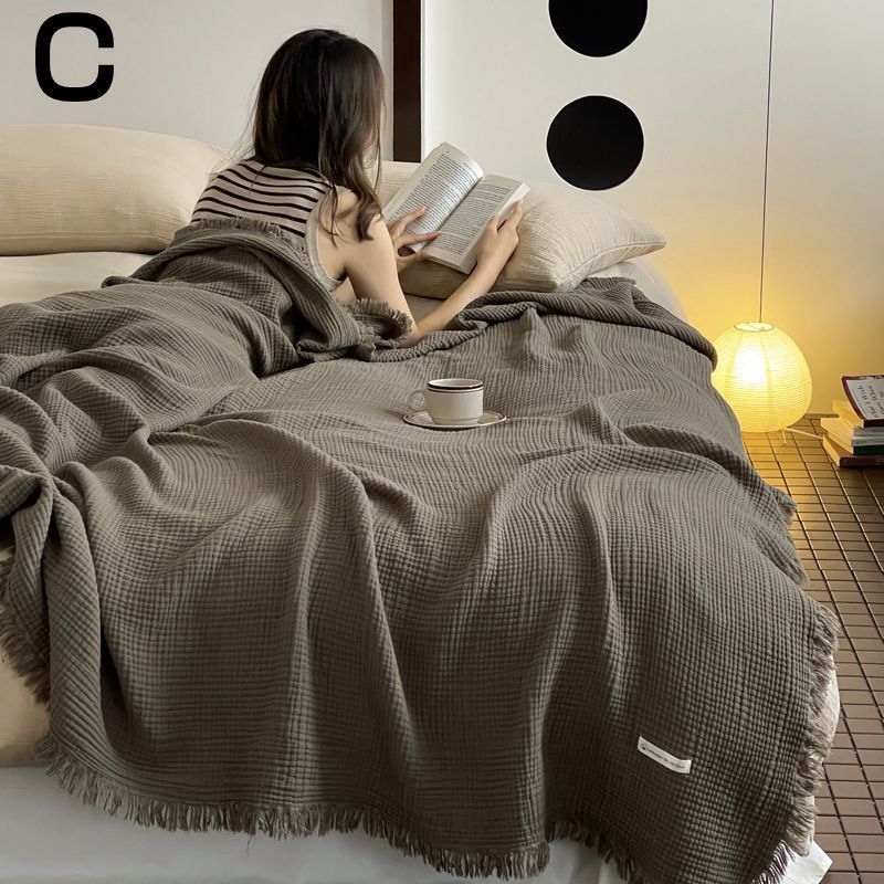 ビーチサンダルブランケット無添加シングル150x200cm大判4重ガーゼケットフリンジ付きやわらか北欧和風タオルケットマルチカバー