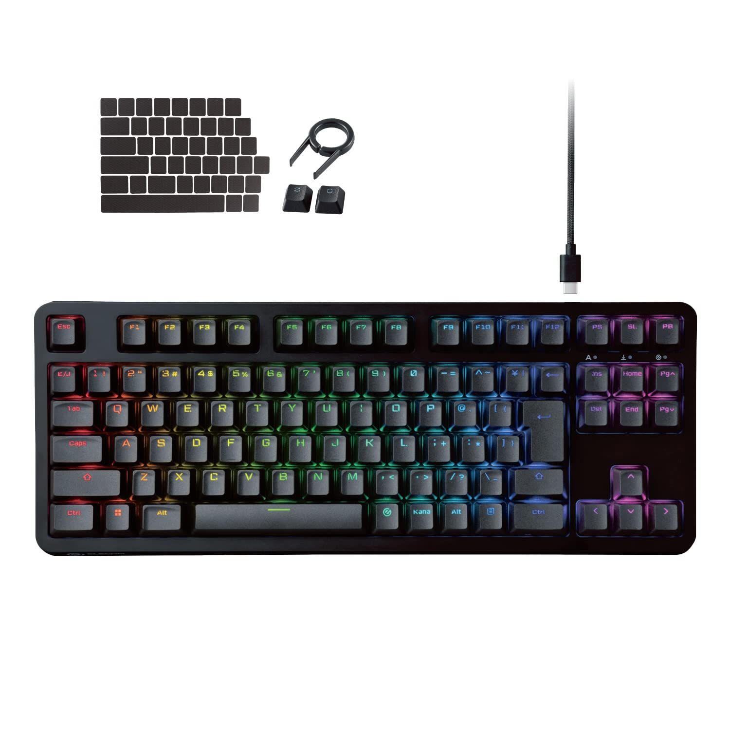 エレコム ゲーミングキーボード V-custom VK310C 有線 RGB テンキーレス メカニカル ネオクラッチキーキャップ 青軸 クリッキー USBポート搭載 TK-VK310CBK ブラック テンキーレス RGB 青軸 クリッキー