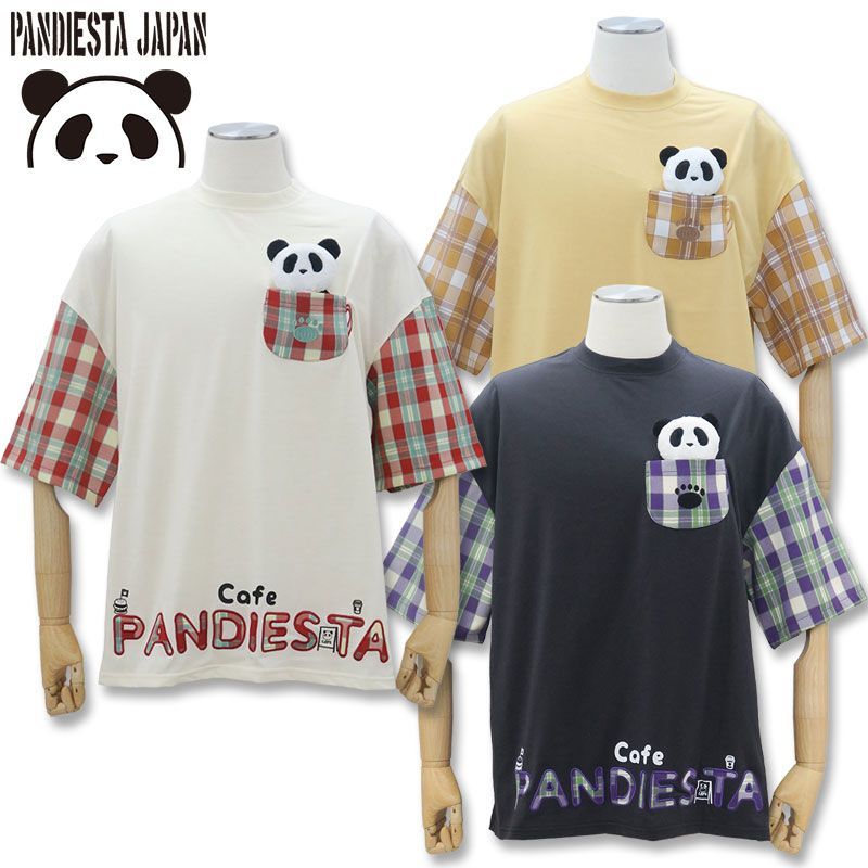 パンディエスタ ぬいぐるみ オーバーサイズ 半袖 Tシャツ 554470 M L XL アイボリー チャコール ブラック パンダ PANDIESTA JAPAN 刺しゅう メンズ レディース