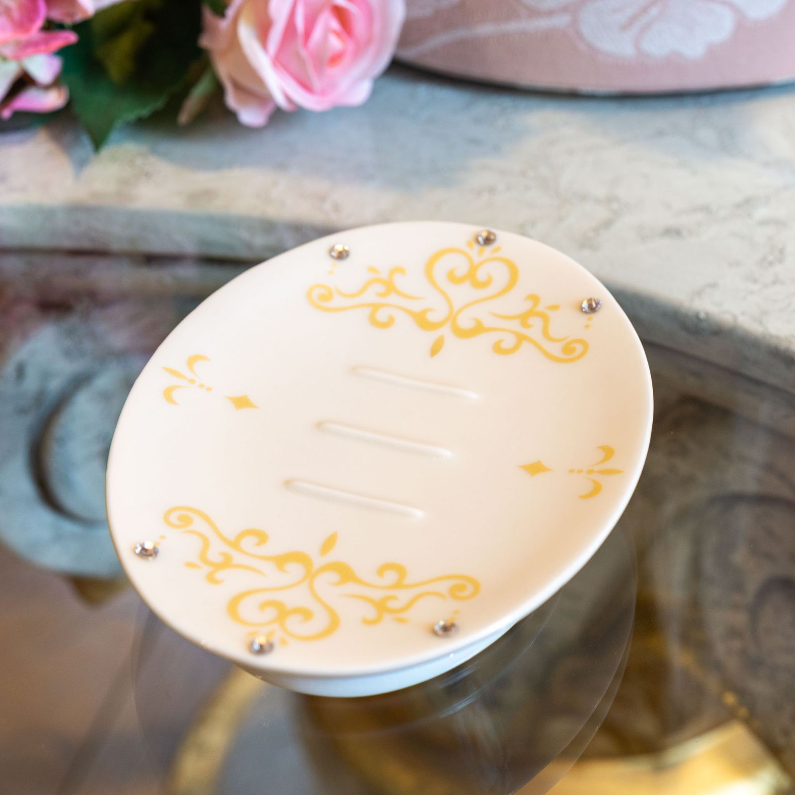 マニー❤ロココ ソープディッシュ 陶器 サニタリー雑貨 陶磁器製 ロココ調 ソープディッシュ 石けん皿