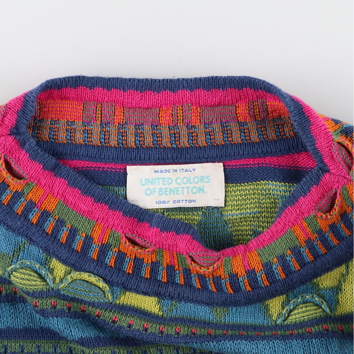 古着 90年代 UNITED COLORS OF BENETTON 総柄 3Dニットセーター 