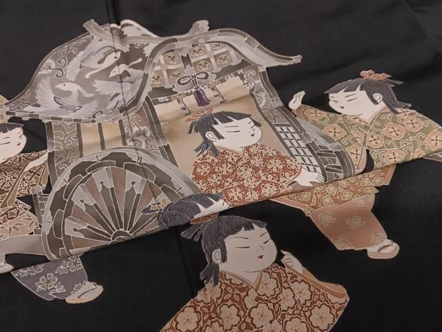 平和屋着物○十日町友禅作家 関口遼一 黒留袖 童子 山車 正絹 逸品