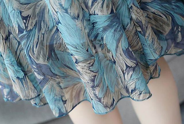 種類1：ブルー/M ワンピース フレアワンピース ミモレ丈 半袖 Vネック