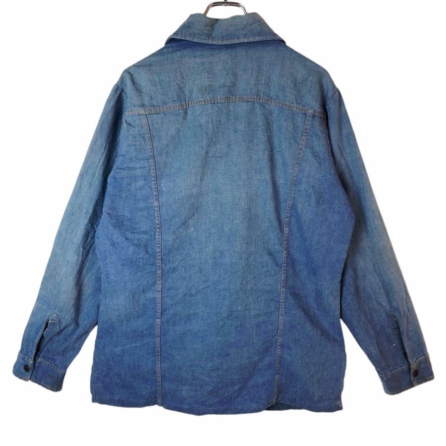 SEARSシアーズWESTERN WEAR長袖シャツ青ブルー無地デカ襟