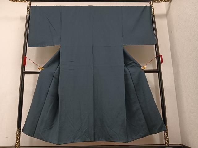 平和屋着物○男性 お召 アンサンブル 色無地 鉄納戸色 正絹 逸品  