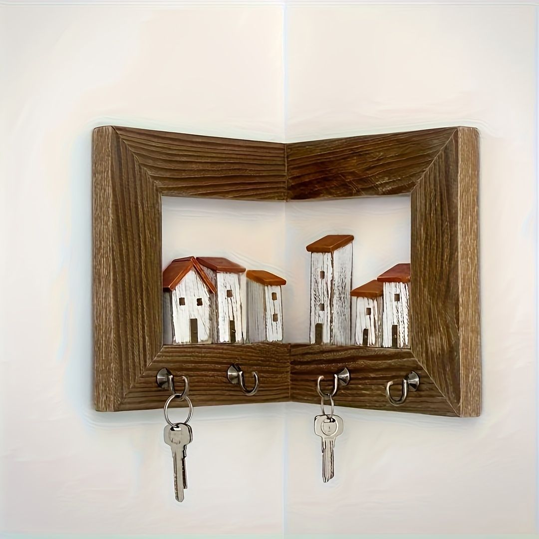 壁掛けキーホルダー 木製 4つフック付き カントリー調 シンプル モダン シック 北欧 寝室 リビング 玄関 アートクラフト整理 コート 帽子 ネックレス キーホルダー 家の鍵 車の鍵 NEXPOTALLINN_EU