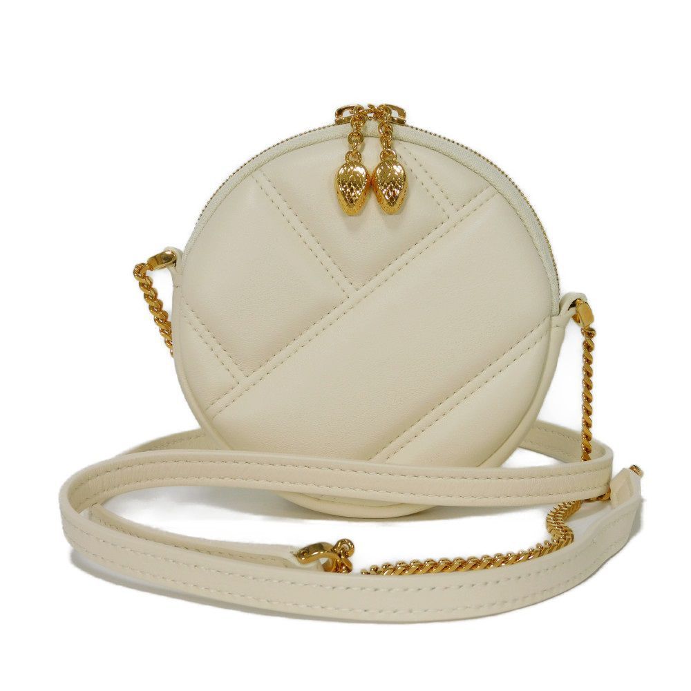 BVLGARI ブルガリ セルペンティ カボション マイクロ ポーチ ミニ チェーンショルダー コインケース RFID ICチップ エンボス ステッチ アイボリー ショルダーバッグ 292261