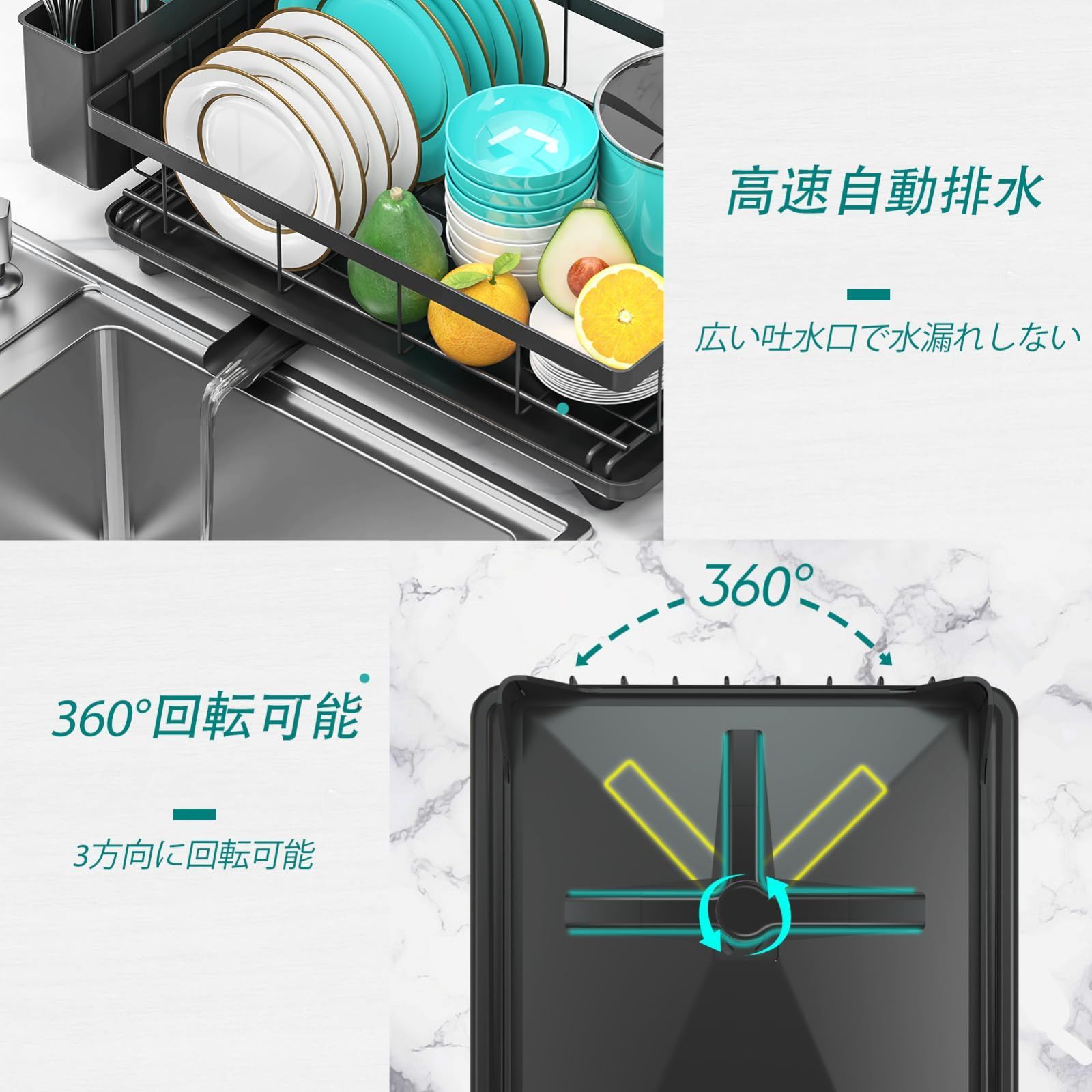 新品 MERRYBOX 食器 水切りラック 防錆 自動排水 台所 水切りブラック 