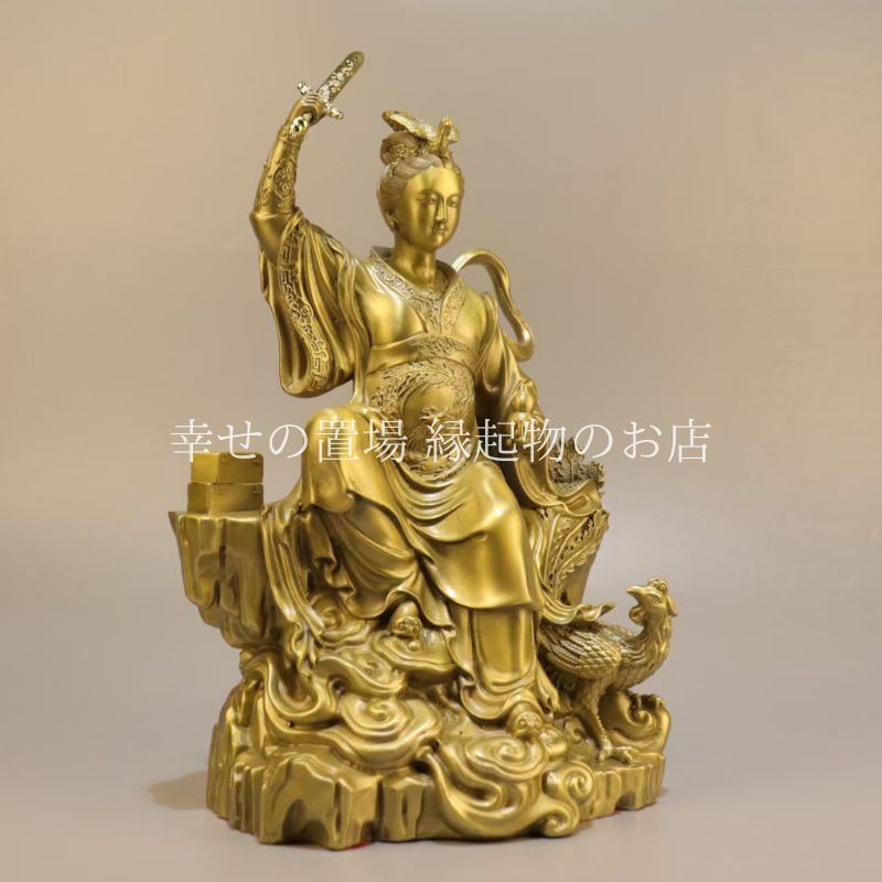 九天玄女 女神 神様 置物 坐像 黄銅製 彫刻 風水 縁起物 道教