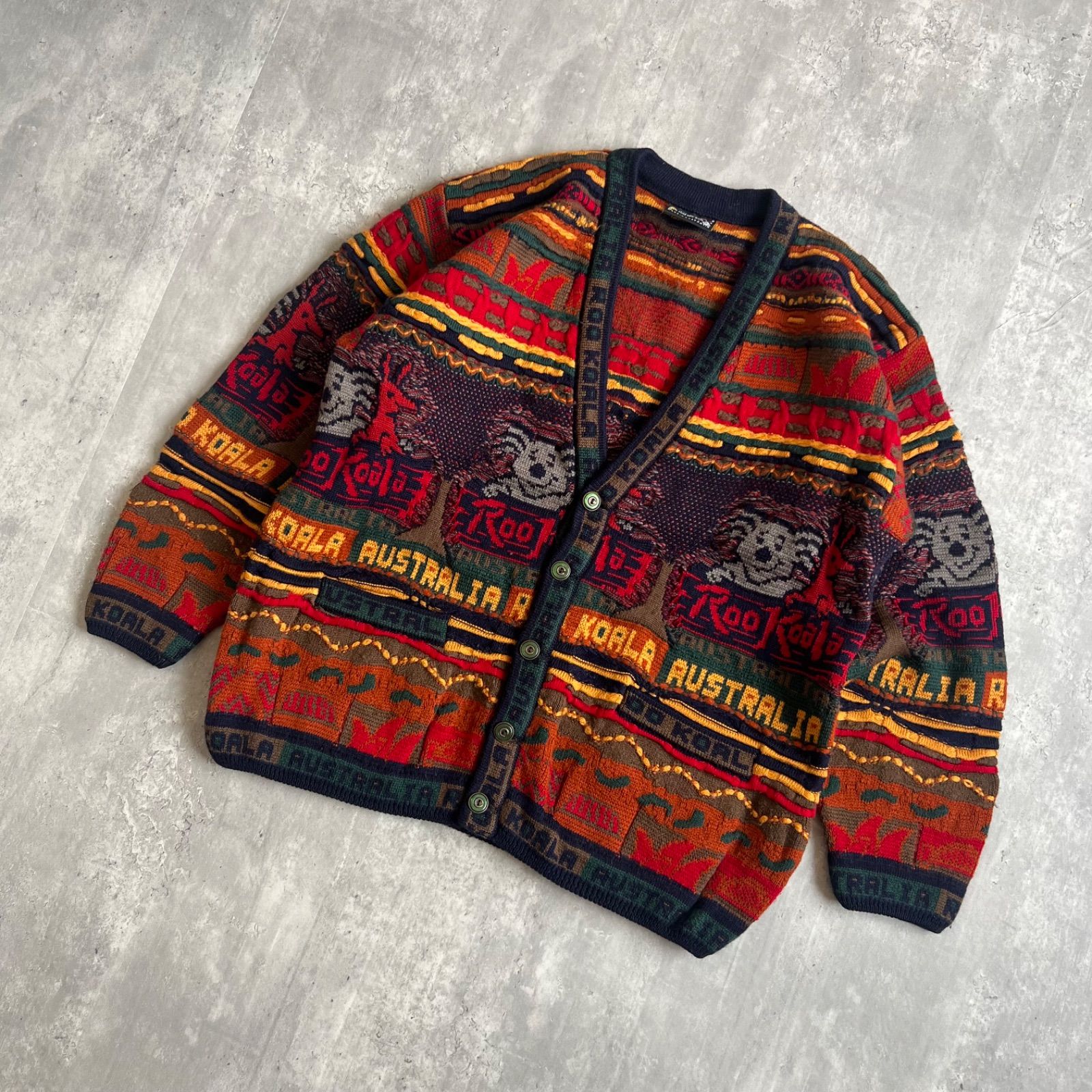 90s COOGI クージー PURE NEW WOOL100 カーディガン KOALA KANGAROO デザイン Mサイズ RN 74095