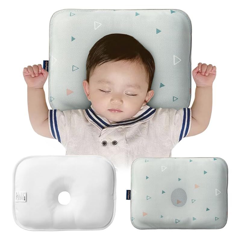Gio Pillow ジオピロー ベビー枕 赤ちゃん 枕 絶壁頭予防枕 ドーナツ枕 出産祝い 出産準備 新生児 絶壁防止枕 まくら 絶壁防止 ベビーまくら メッシュ M トライアングルミントグレー 1