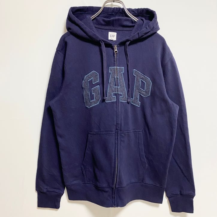 古着 used GAP ギャップ 長袖ジップアップワッペン刺繍パーカー スウェット プルオーバー ネイビー 秋冬服 Mサイズ - メルカリ