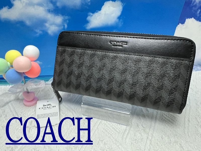 COACH  財布 コーチ 長財布 アコーディオン  ヘリンボーン プリント ラウンド レザー 財布 メンズ プレゼント クリスマス 贈り物  吉日 財布 メンズ 新品未使用 ファッション A197C197 F29275 14