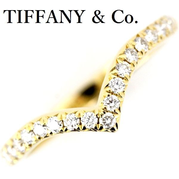 ティファニー ソレストV ダイヤモンド バンド リング 19P K18YG 8号弱