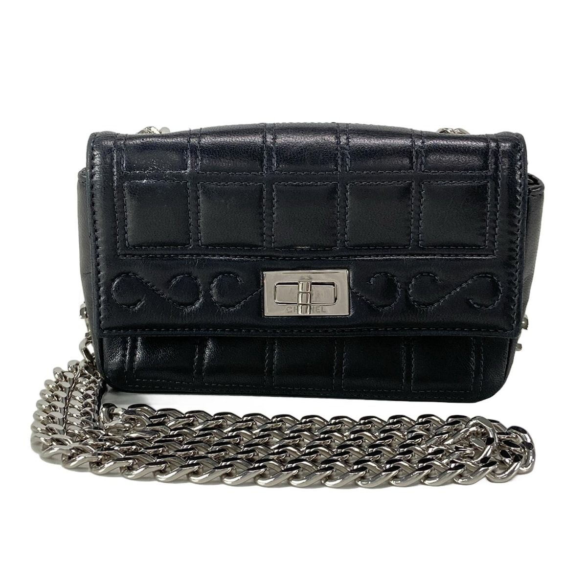 CHANEL シャネル ショルダーバッグ 2.55|チョコバー 黒 チェーンショルダー|シルバー金具|ミニバッグ ラムスキン