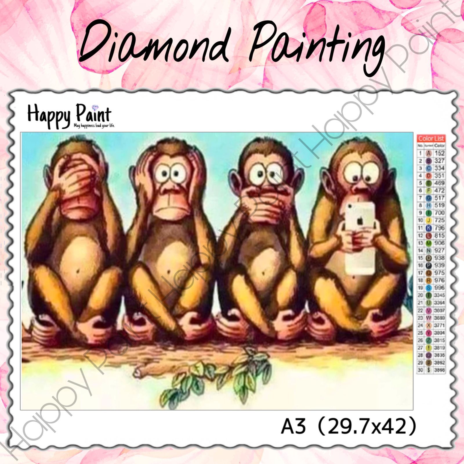 ダイヤモンドアート A3 4匹の猿 サル お洒落／199 - メルカリ