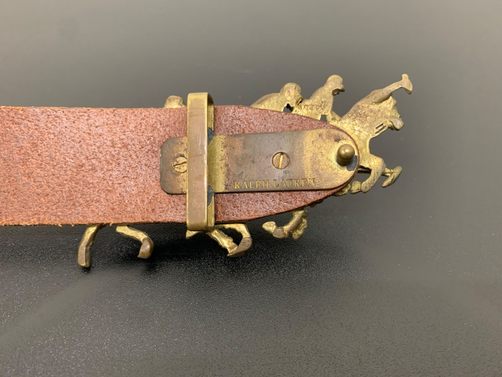 Ralph Lauren ポロ競技モチーフ 真鍮バックル レザーベルト ブラウン ヴィンテージ
