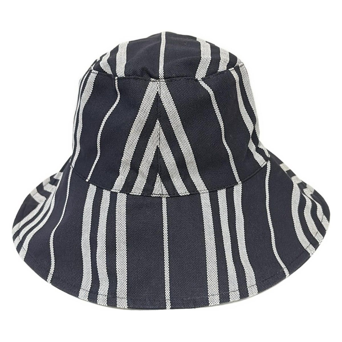 Burberry LONDON バーバリーロンドン ハット - 黒×ライトグレー ストライプ コットン