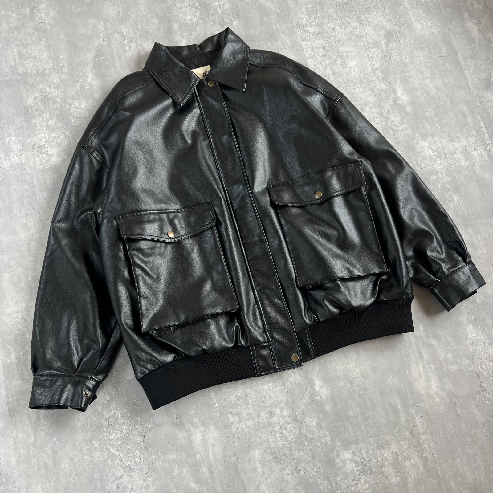 Java ジャバ フェイクレザー シンセティックレザーブルゾン Black XL
