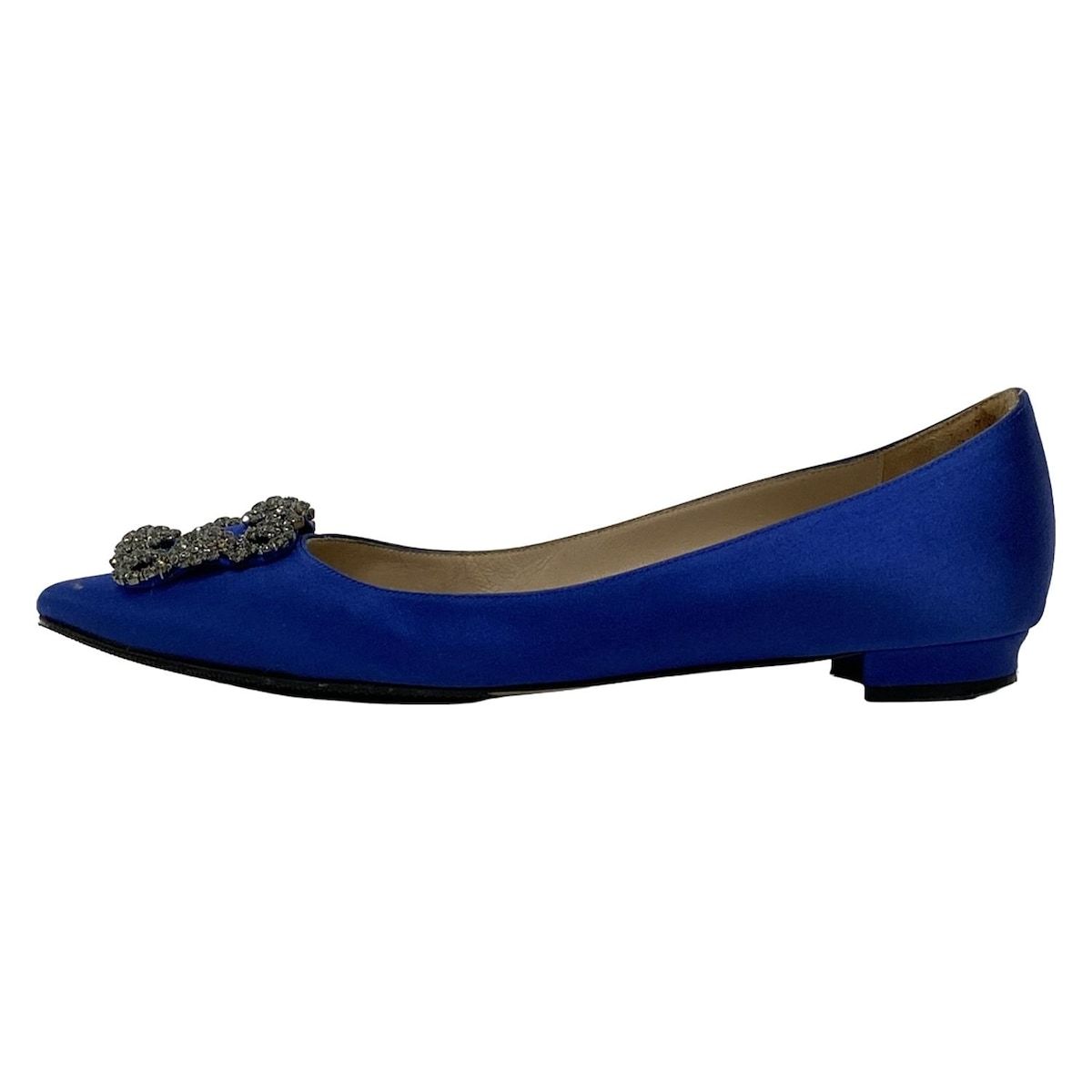 MANOLO BLAHNIK マノロブラニク フラットシューズ 38 1|2 レディース - ブルー ビジュー|アウトソール張替済 シルク