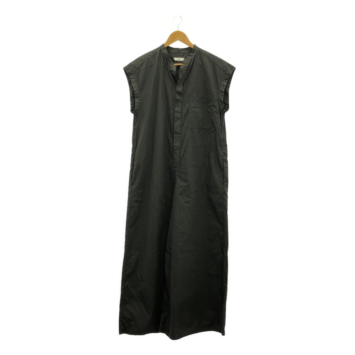 ATON | エイトン | COTTON LAWN FLARED JUMPSUIT コットン オールインワン ジャンプスーツ パンツ | 01 | ダークグレー | レディース
