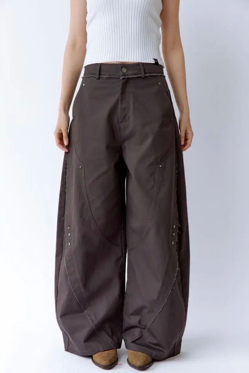ラフネック ワイド パンツ Destroyed Wide Pants Brown
