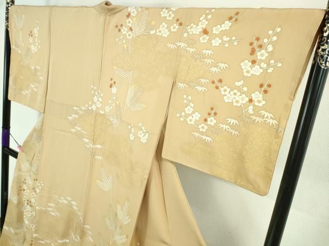 平和屋本店□極上 皇室献上作家 北出与三郎 訪問着 駒刺繍 松竹梅 飴色