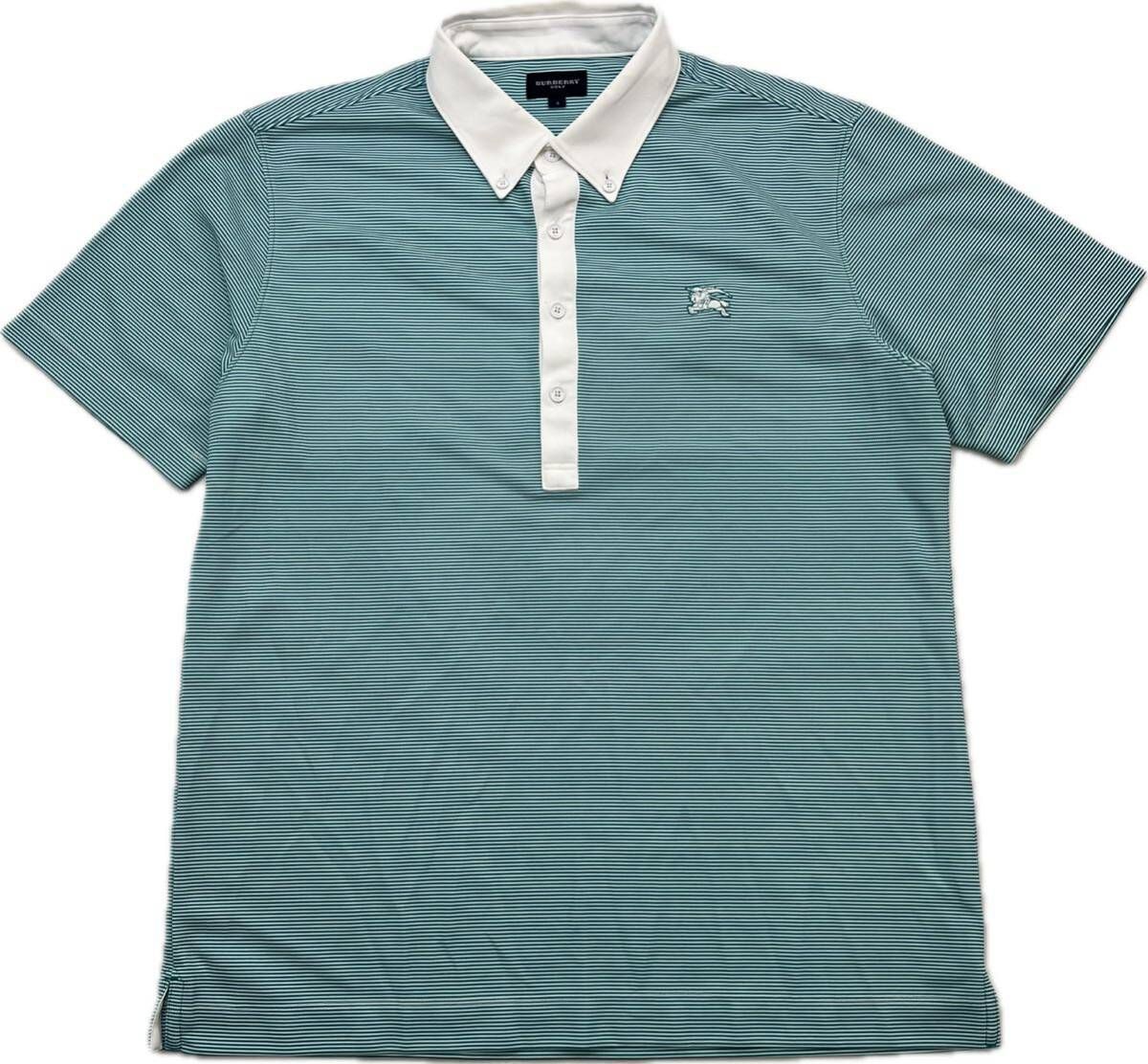 BURBERRY GOLF ☆ ライトブルー ボーダー ポロシャツ 半袖 4 春夏 休日