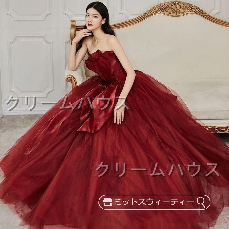 新しい♥ カラードレス アンティークレッド 二次会 パーティードレス 演奏会 発表会 花嫁 結婚式 ウェディングドレス ビスチェドレス