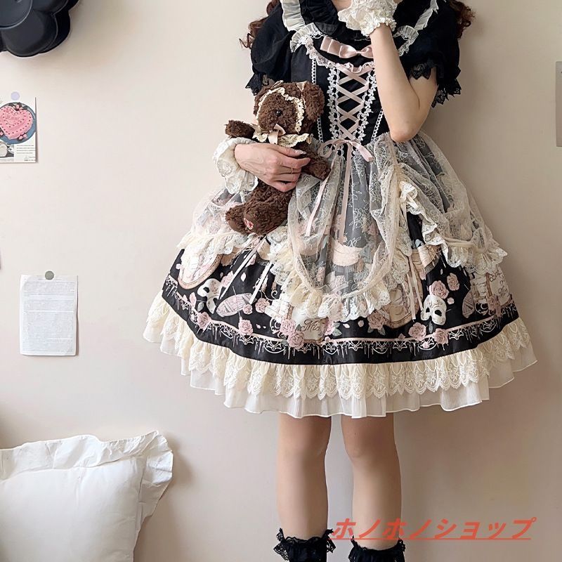 ワンピース ノースリーブ ロリータ ファッション ゴスロリ ブラック  
