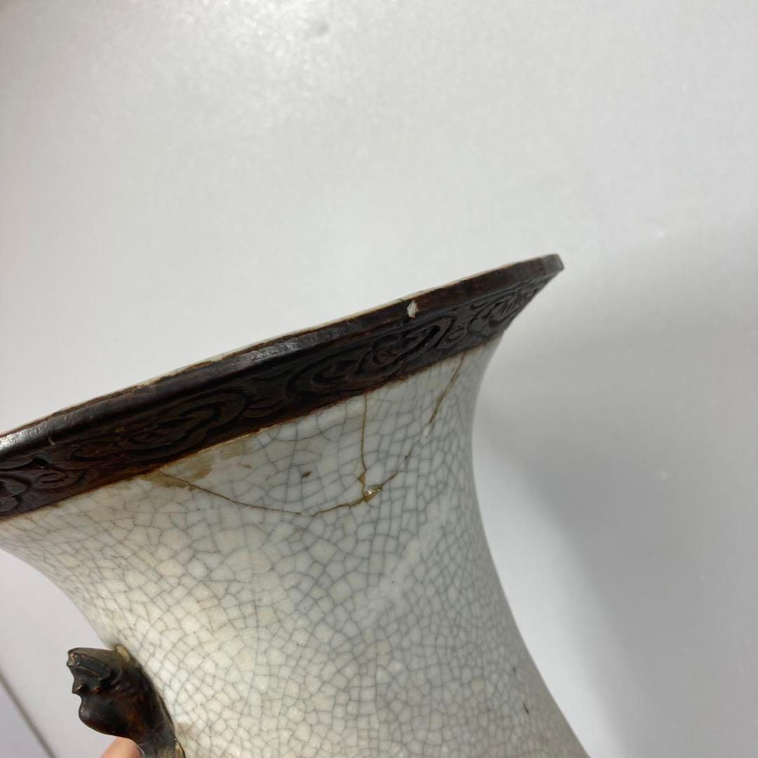 中国清時代 康熙年製 龍耳大花瓶 高さ46㎝ 東Y5-1212⑦タエチ