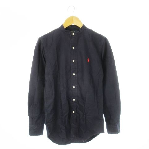 ポロ ラルフローレン POLO RALPH LAUREN バンドカラーシャツ オックスフォード 長袖 ポニーロゴ刺繍 ワンポイント XS 紺 ネイビー |CK12 GY44