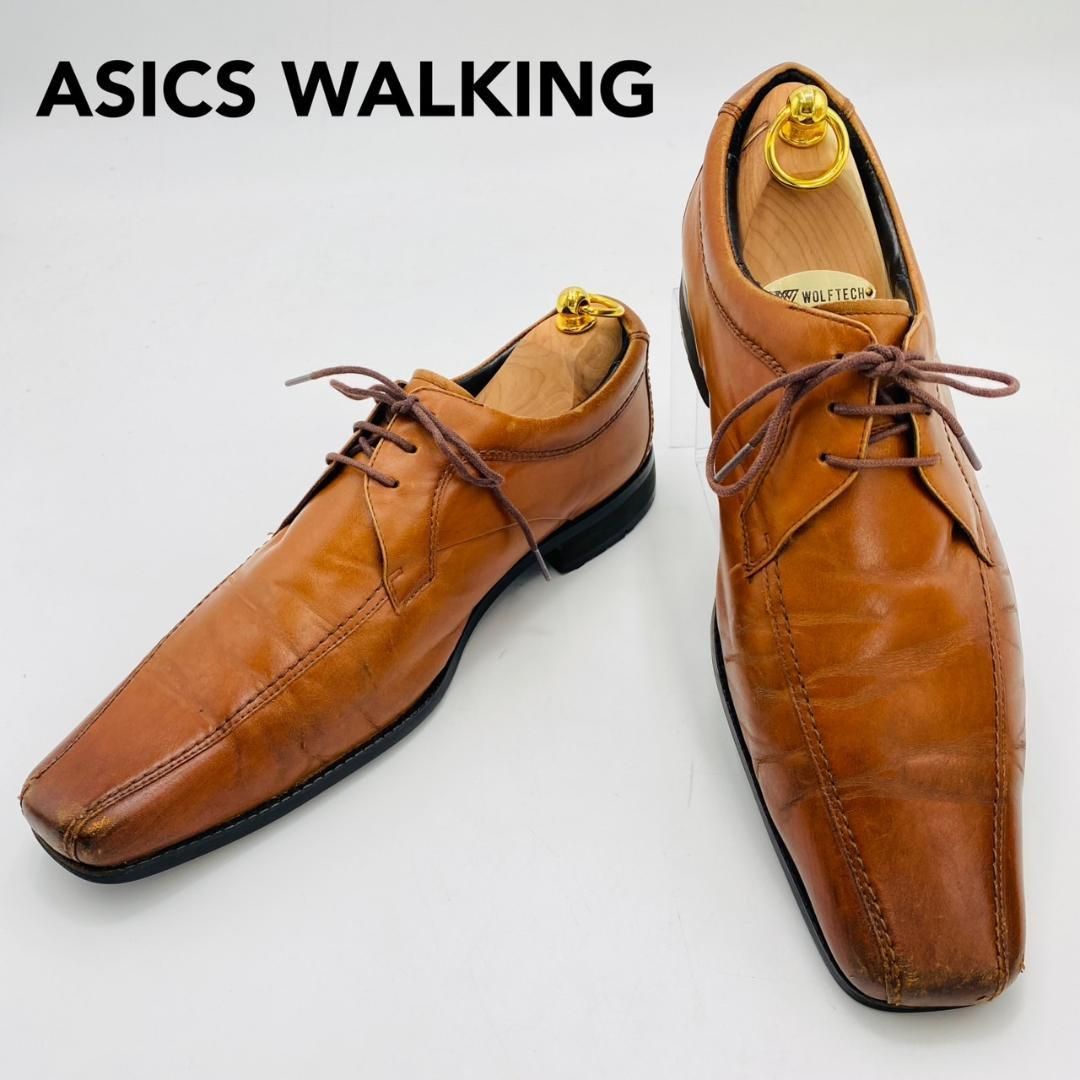 【アシックス ランウォーク】ドレスシューズ 革靴 24.5 濃茶 GEL 良品 ASICS WALKING Runwalk ドレスシューズ スワールトゥ 腰痛