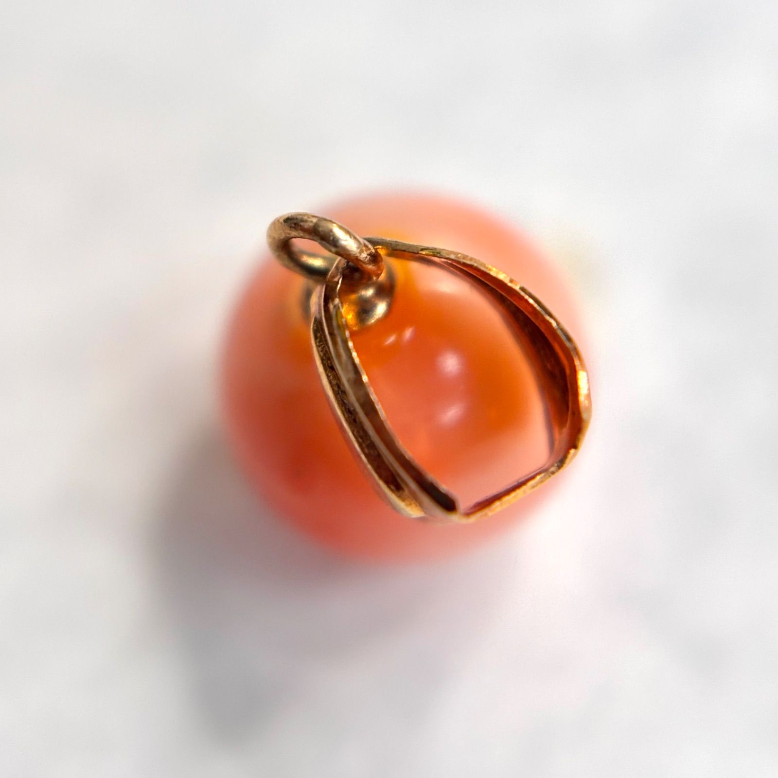 オレンジ珠⭐️K18と8ミリ珠のチャーム】 金属刻印K18 珠サイズ直径約