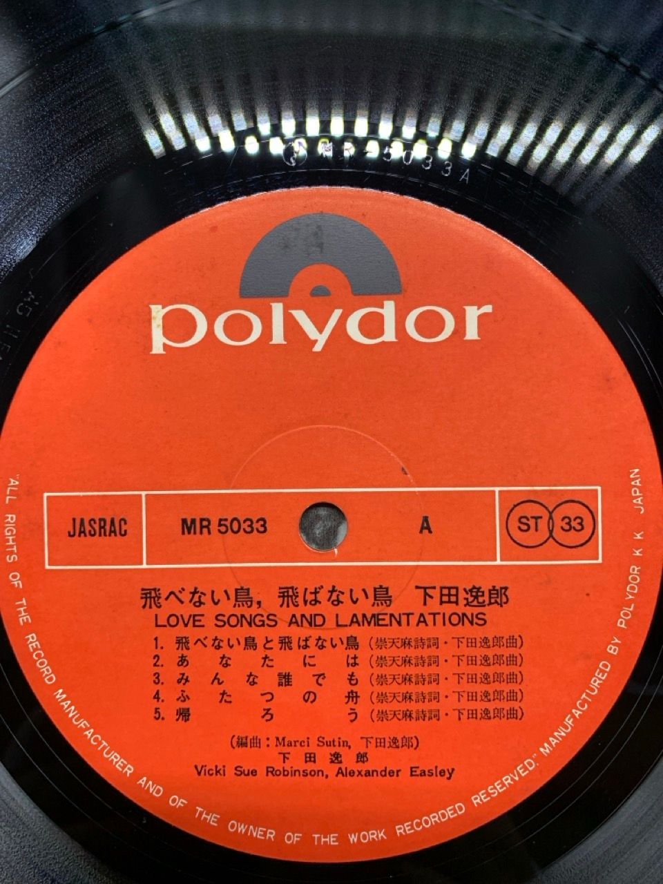 LP 下田逸郎 LOVE SONGS AND LAMENTATIONS 飛べない鳥、飛ばない鳥