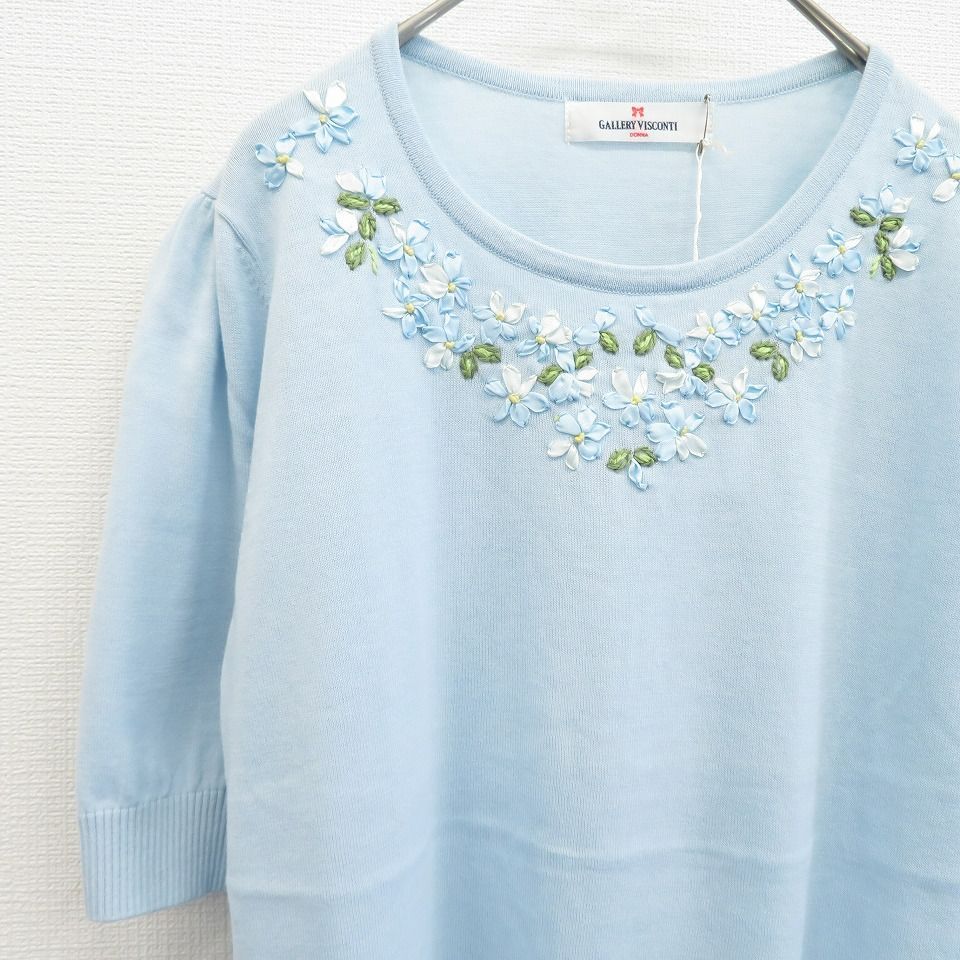 【GALLERY VISCONTII】 花柄カットソー GALLERY VISCONTI 【M】カットソー 刺繍 花柄 レディース 古着