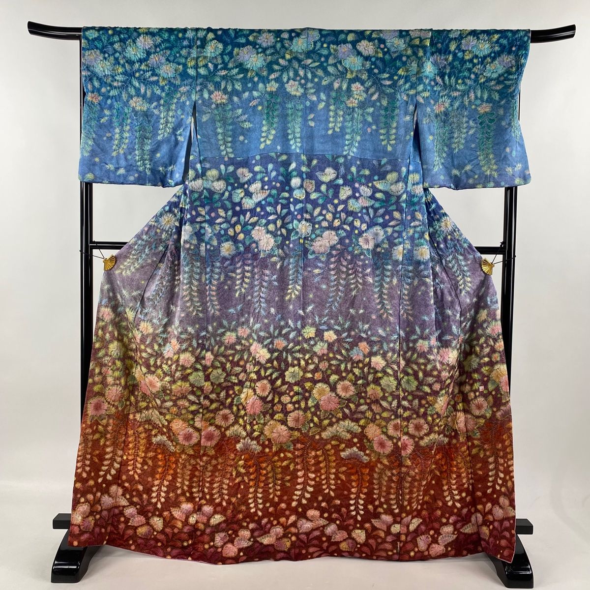 付下げ 身丈165cm 裄丈69cm L 袷 落款 辻が花 銀通し 青紫 正絹 美品  