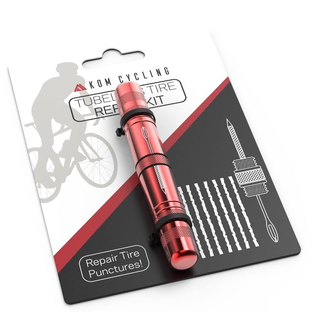 KOM 自転車用チューブレスタイヤ修理キット 8色 マウンテンバイクやロードバイクのタイヤのパンクを修理 – タイヤ修理フォークとリーマー、ベーコンストリップ8本付き。 チューブレスバ