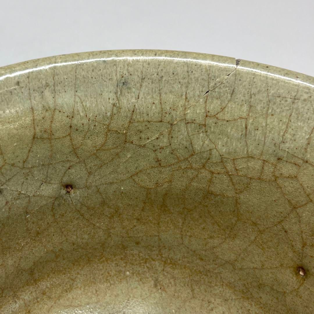 古代 人気 李朝 青磁 茶碗 木箱付 幅約15.3㎝ 東さ5-1204①