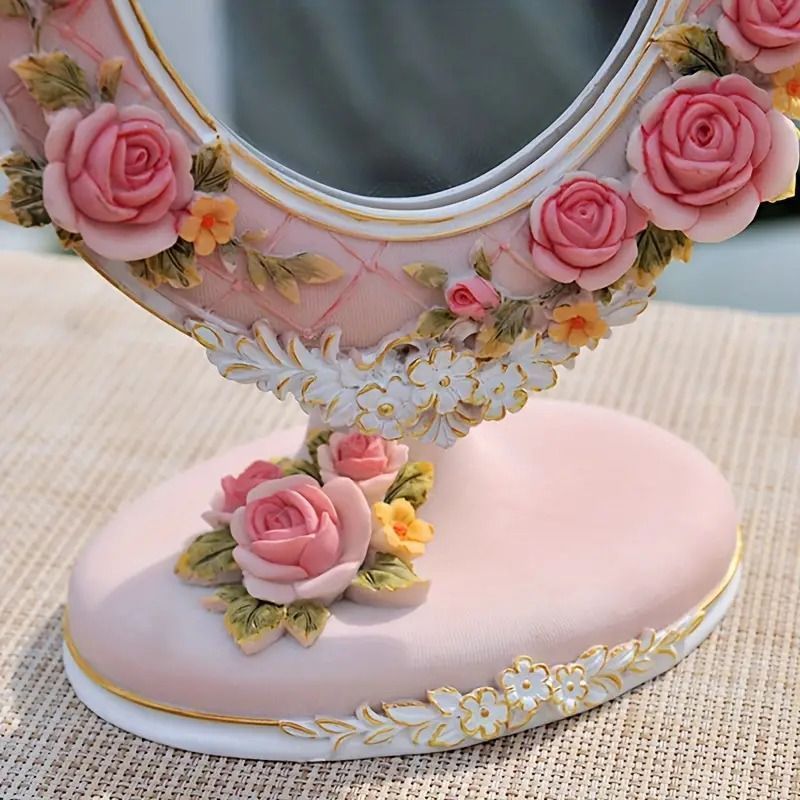 アンティーク ローズミラー 卓上 鏡 ロココ お洒落 モダン クラシック