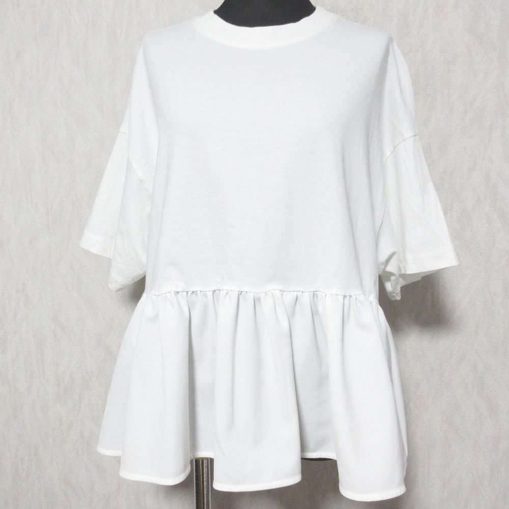 良品 yori ヨリ ヘムフリルワイドTシャツ 半袖 ペプラム カットソー YR2111-021SP F ホワイト レディース 古着 中古 良品 yori ヨリ ヘムフリルワイドTシャツ 半袖 ペプラム