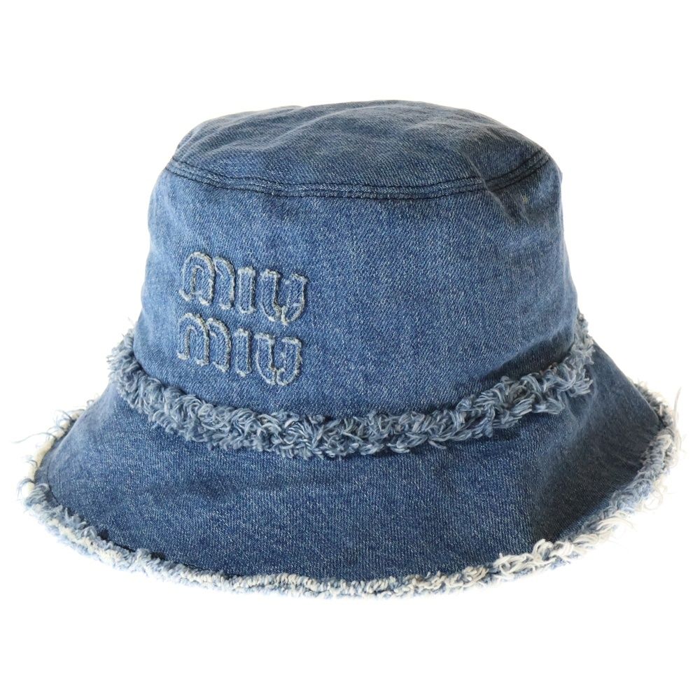 miumiu ミュウミュウ DENIM LOGO WASH デニムロゴ バケットハット 帽子 ブルー 5HC196 レディース M